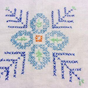 Cross Stitch Handmade Table Runner Floral Linen Table Runner Farmhouse Decor